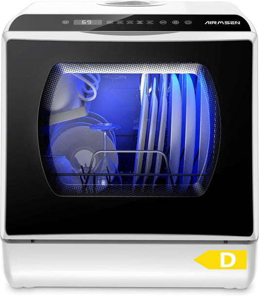 AIRMSEN Mini Table Top Dishwasher – Portable Countertop, 6 Programs, Baby Care Mode, Dual Water Supply