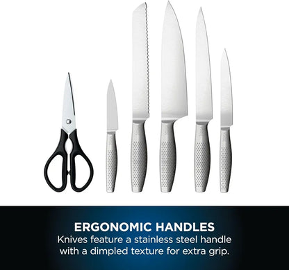 Ninja StaySharp 6-Piece Knife Set With Integrated Sharpener - Chef, Slicing, Bread, Utility, Paring Knives and Kitchen Scissors - Stainless Steel, Charcoal K62006EUUK