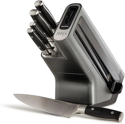 Ninja Foodi StaySharp Knife Block with Integrated Sharpener, 5-Piece Knife Set includes Chef, Bread, Slicing, Utility, Paring Knives, Stainless Steel K32005UK, Black