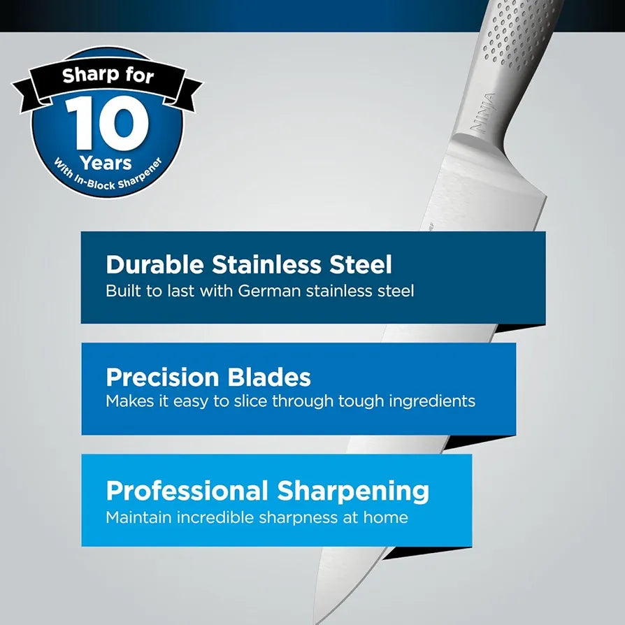 Ninja StaySharp 14-Piece Stainless Steel Knife Set, Charcoal Wood Block & Built-In Sharpener K62014EUUK