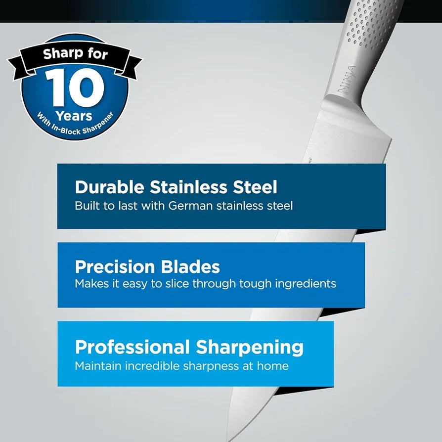Ninja StaySharp 6-Piece Knife Set With Integrated Sharpener - Chef, Slicing, Bread, Utility, Paring Knives and Kitchen Scissors - Stainless Steel, Charcoal K62006EUUK