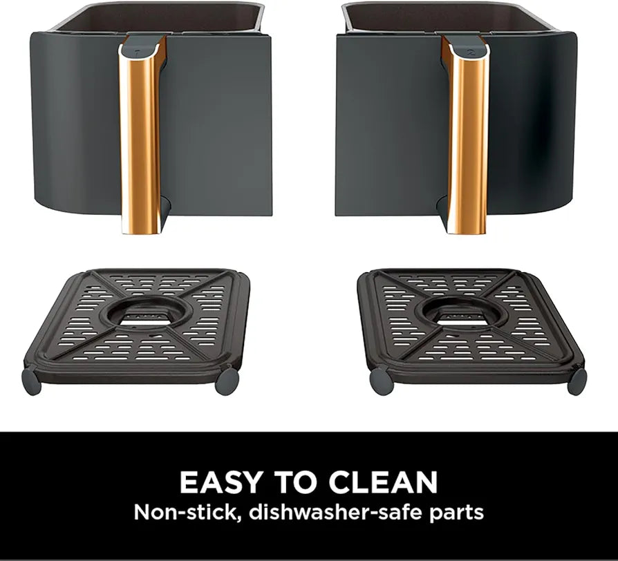 Ninja Foodi MAX Dual Zone Air Fryer, Amazon Exclusive, Tongs, 2 Drawers, 9.5L, 6-in-1, Use No Oil, Air Fry, Max Crisp, Roast, Bake, 8 Portions, Nonstick Dishwasher Safe Baskets, Copper/Black AF400UKCP
