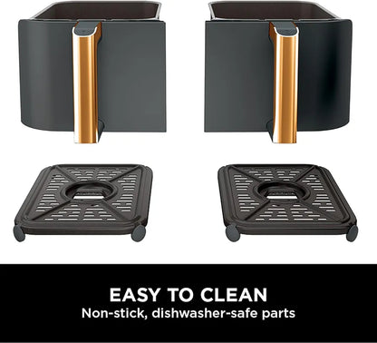 Ninja Foodi MAX Dual Zone Air Fryer, Amazon Exclusive, Tongs, 2 Drawers, 9.5L, 6-in-1, Use No Oil, Air Fry, Max Crisp, Roast, Bake, 8 Portions, Nonstick Dishwasher Safe Baskets, Copper/Black AF400UKCP
