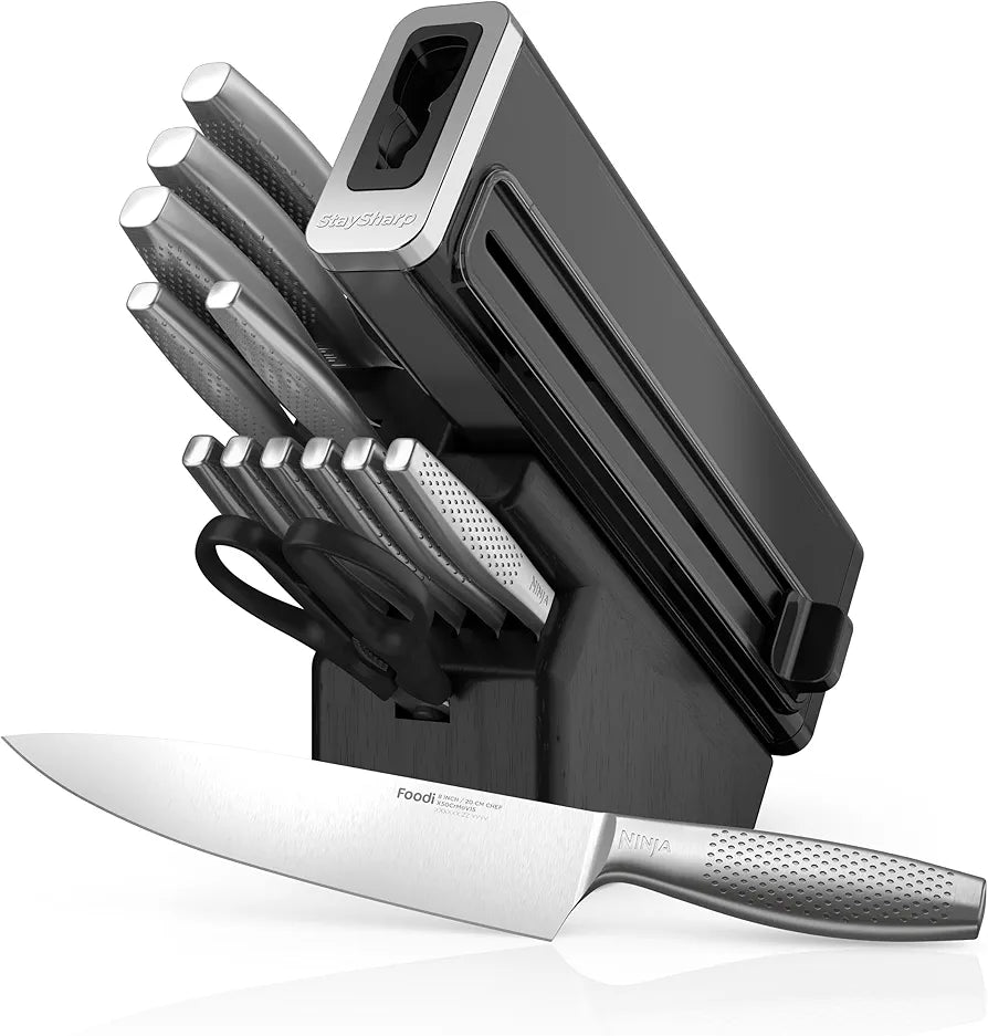 Ninja StaySharp 14-Piece Stainless Steel Knife Set, Charcoal Wood Block & Built-In Sharpener K62014EUUK
