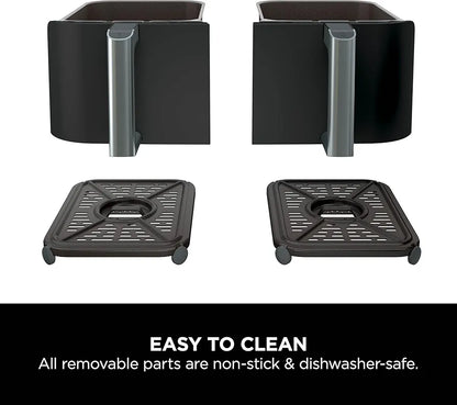 Ninja Foodi Dual Zone Digital Air Fryer, 2 Drawers, 7.6L, 4-in-1, Uses No Oil, Air Fry, Max Crisp, Roast, Reheat, Non-Stick, Dishwasher Safe Baskets and Crisper Plates, Black AF200UK