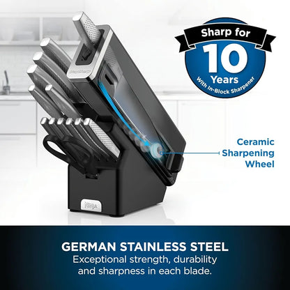 Ninja StaySharp 14-Piece Stainless Steel Knife Set, Charcoal Wood Block & Built-In Sharpener K62014EUUK