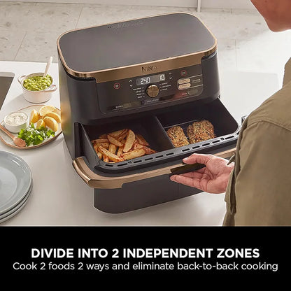Ninja Foodi FlexDrawer Air Fryer, Dual Zone with Removable Divider, Large 10.4L Drawer, 7-in-1, Air-Fryer, Air Fry, Roast, Bake, Crisp, Non-Stick Dishwasher Safe Parts, Black and Copper, AF500UKCP