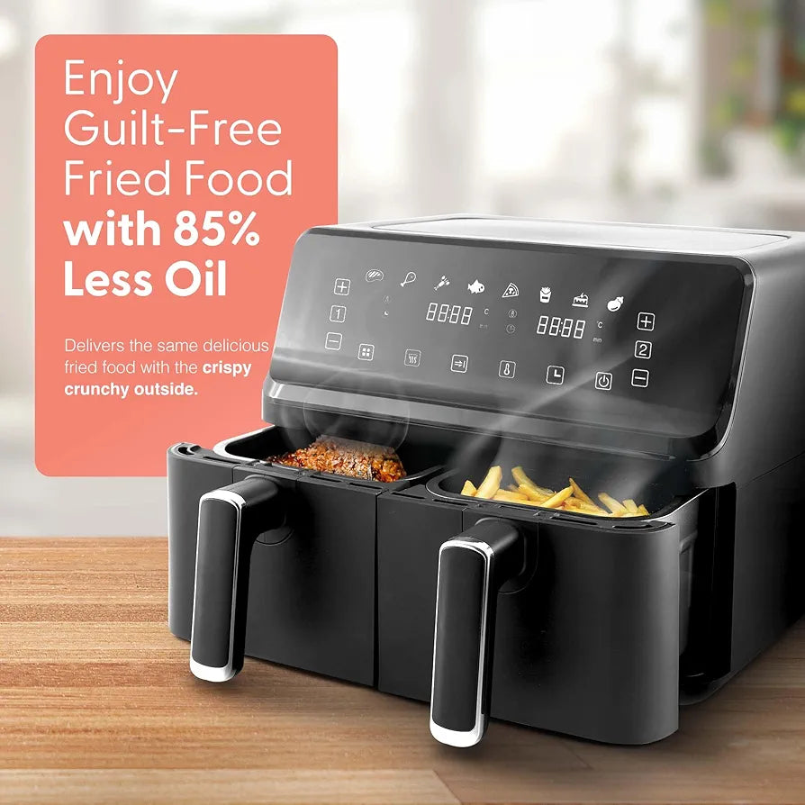 Keplin 9L Dual Zone Air Fryer - 8in1 Cooking Functions - 2700W Energy-Saving Cooker - Extra-Large Capacity for Healthy Meals - Roast, Bake, Dehydrate, Reheat,- Family Size - 2 Years Warranty