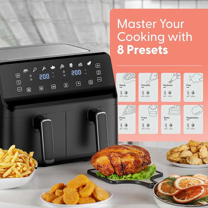 Keplin 9L Dual Zone Air Fryer - 8in1 Cooking Functions - 2700W Energy-Saving Cooker - Extra-Large Capacity for Healthy Meals - Roast, Bake, Dehydrate, Reheat,- Family Size - 2 Years Warranty
