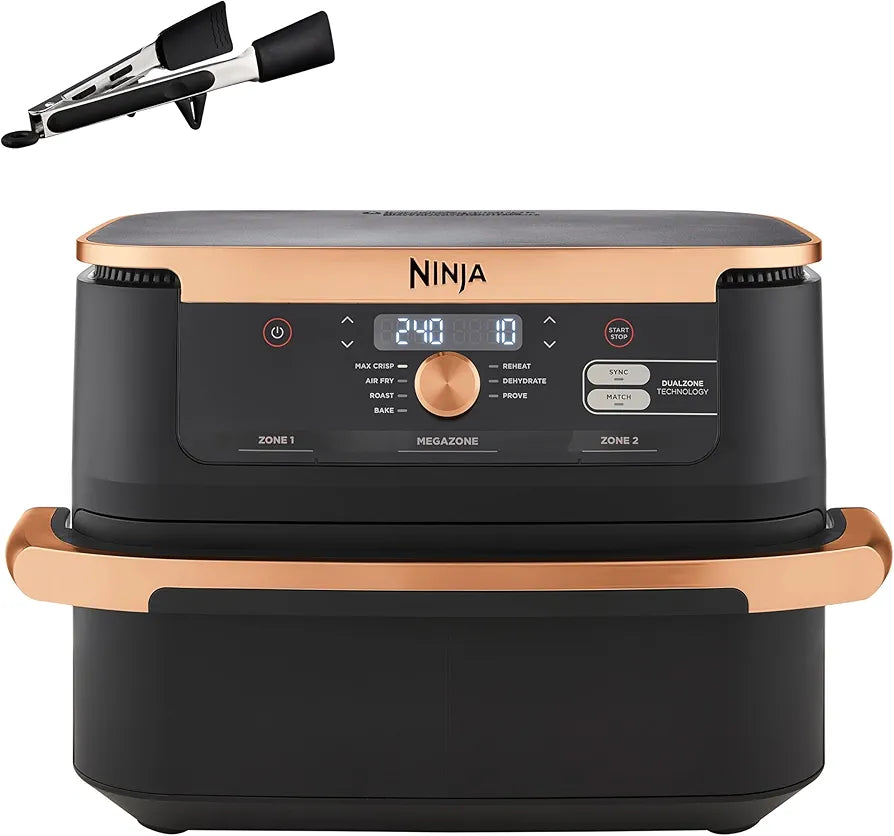 Ninja Foodi FlexDrawer Air Fryer, Dual Zone with Removable Divider, Large 10.4L Drawer, 7-in-1, Air-Fryer, Air Fry, Roast, Bake, Crisp, Non-Stick Dishwasher Safe Parts, Black and Copper, AF500UKCP