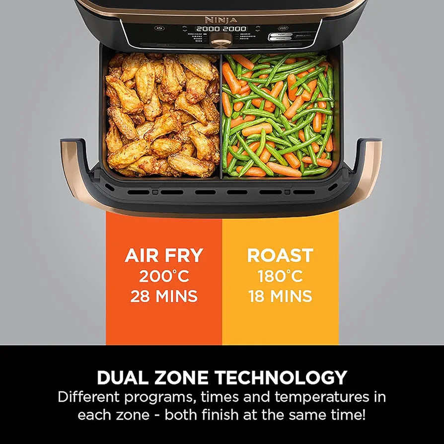 Ninja Foodi FlexDrawer Air Fryer, Dual Zone with Removable Divider, Large 10.4L Drawer, 7-in-1, Air-Fryer, Air Fry, Roast, Bake, Crisp, Non-Stick Dishwasher Safe Parts, Black and Copper, AF500UKCP