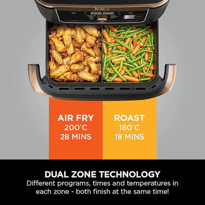Ninja Foodi FlexDrawer Air Fryer, Dual Zone with Removable Divider, Large 10.4L Drawer, 7-in-1, Air-Fryer, Air Fry, Roast, Bake, Crisp, Non-Stick Dishwasher Safe Parts, Black and Copper, AF500UKCP