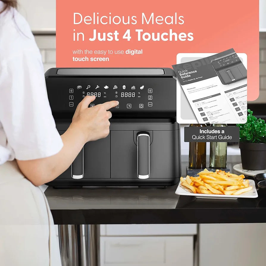 Keplin 9L Dual Zone Air Fryer - 8in1 Cooking Functions - 2700W Energy-Saving Cooker - Extra-Large Capacity for Healthy Meals - Roast, Bake, Dehydrate, Reheat,- Family Size - 2 Years Warranty