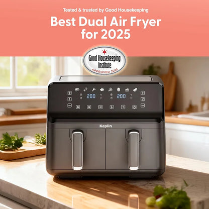 Keplin 9L Dual Zone Air Fryer - 8in1 Cooking Functions - 2700W Energy-Saving Cooker - Extra-Large Capacity for Healthy Meals - Roast, Bake, Dehydrate, Reheat,- Family Size - 2 Years Warranty