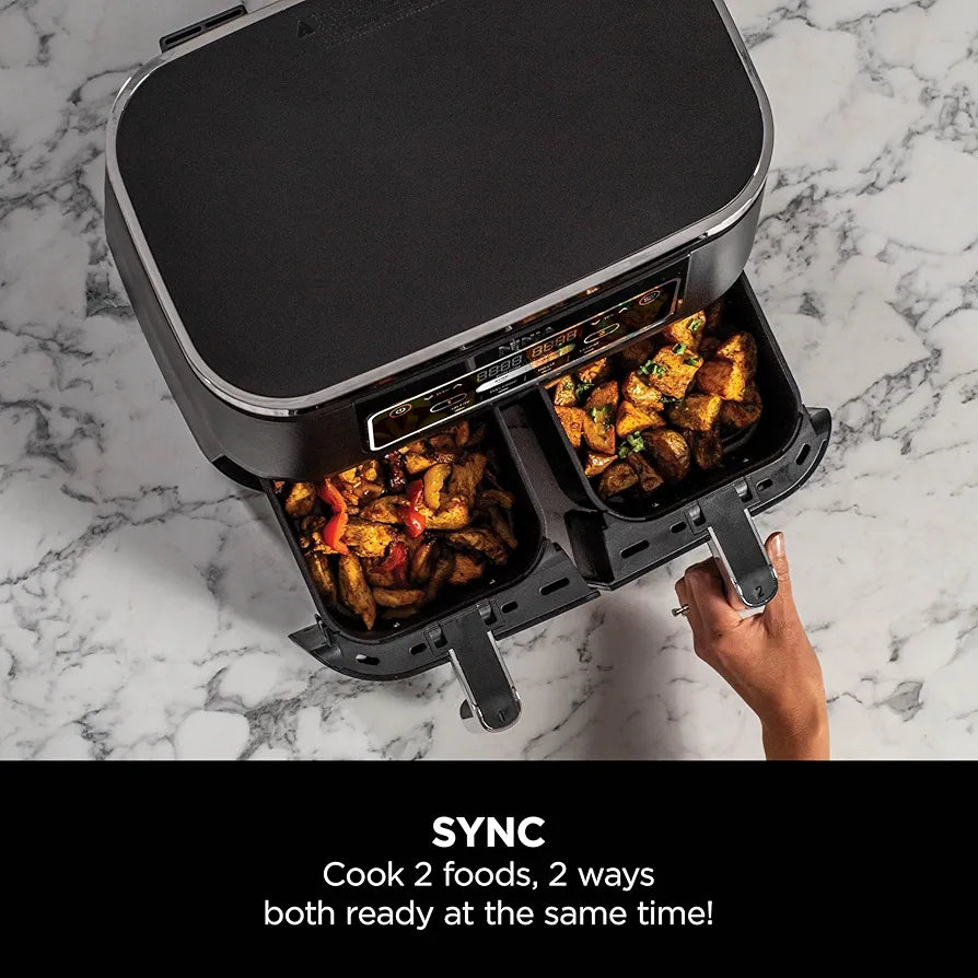 Ninja Foodi Dual Zone Digital Air Fryer, 2 Drawers, 7.6L, 4-in-1, Uses No Oil, Air Fry, Max Crisp, Roast, Reheat, Non-Stick, Dishwasher Safe Baskets and Crisper Plates, Black AF200UK