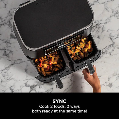 Ninja Foodi Dual Zone Digital Air Fryer, 2 Drawers, 7.6L, 4-in-1, Uses No Oil, Air Fry, Max Crisp, Roast, Reheat, Non-Stick, Dishwasher Safe Baskets and Crisper Plates, Black AF200UK