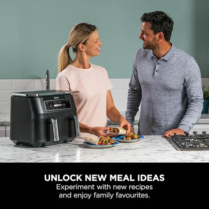 Ninja Foodi Dual Zone Digital Air Fryer, 2 Drawers, 7.6L, 4-in-1, Uses No Oil, Air Fry, Max Crisp, Roast, Reheat, Non-Stick, Dishwasher Safe Baskets and Crisper Plates, Black AF200UK