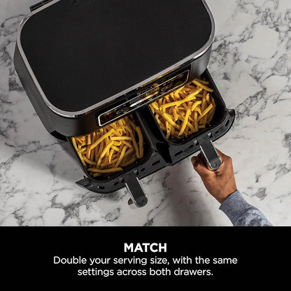 Ninja Foodi Dual Zone Digital Air Fryer, 2 Drawers, 7.6L, 4-in-1, Uses No Oil, Air Fry, Max Crisp, Roast, Reheat, Non-Stick, Dishwasher Safe Baskets and Crisper Plates, Black AF200UK